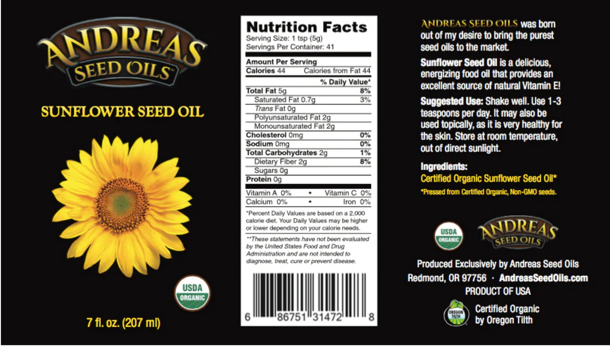 Sunflower Seed Oil  (Cold Pressed, Organic)
